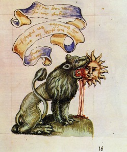 green lion eating the sun